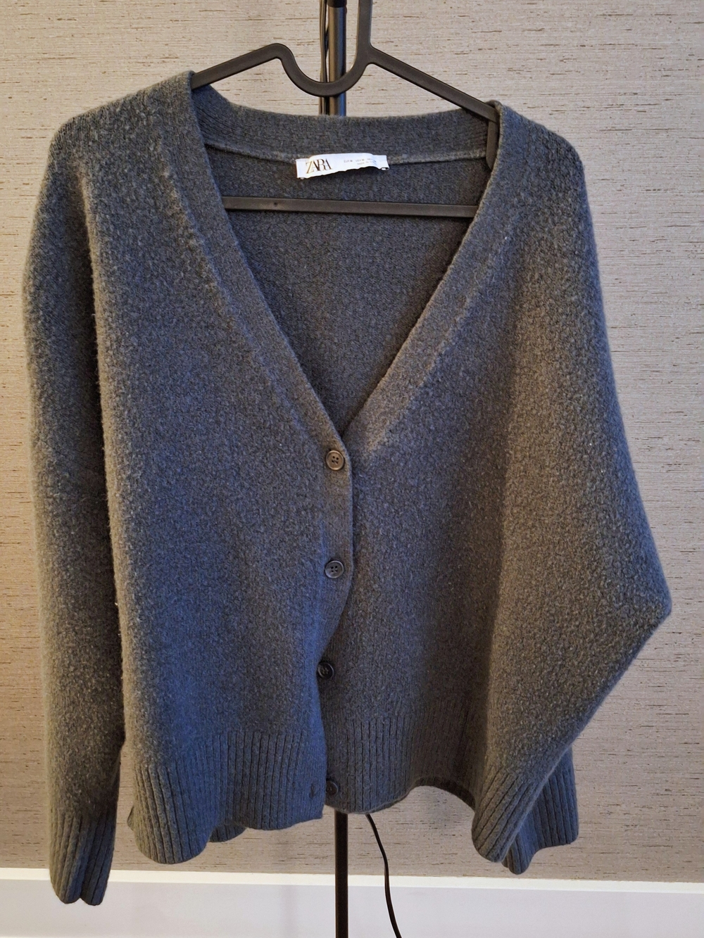 Zara Charcoal Gray Button-Up V-Neck Cardigan